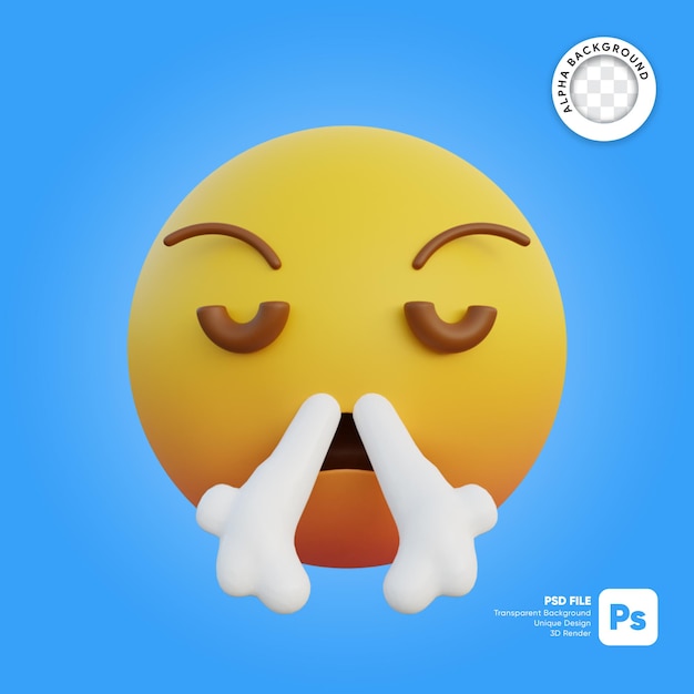 Ilustração 3d expressão do emoticon, cara zangada exalando