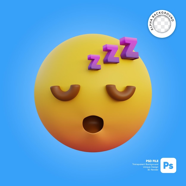 PSD ilustração 3d expressão do emoticon, rosto adormecido