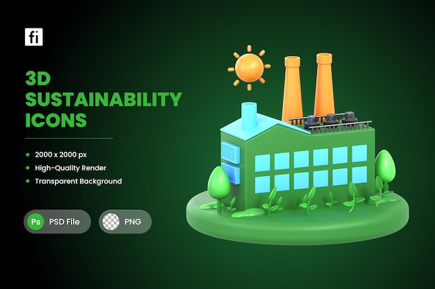 Ilustração 3D Fábrica Verde Sustentável