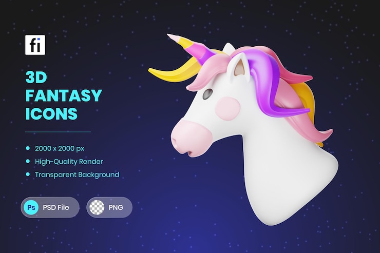 PSD ilustração 3d fantasy unicorn