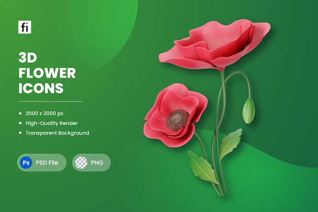 PSD ilustração 3d flower poppy