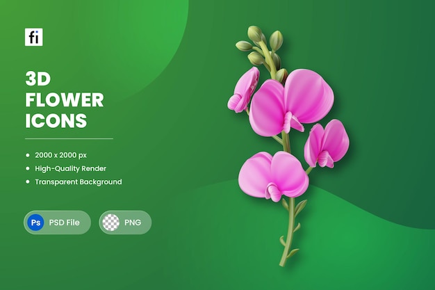 PSD ilustração 3d flower sweet pea