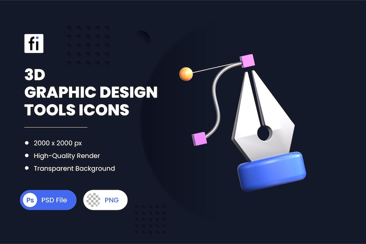 PSD ilustração 3d graphic design tool pen
