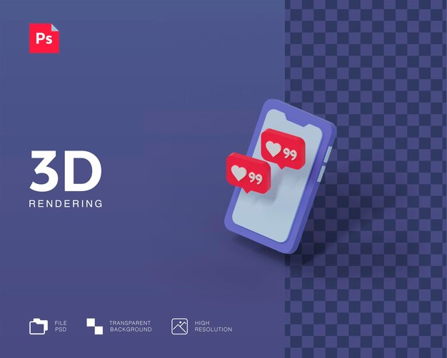 Ilustração 3d handphone com notificação