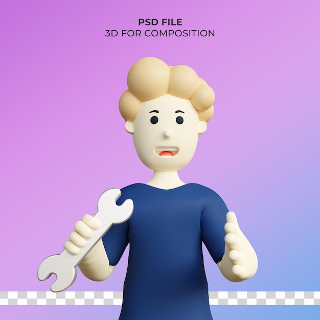 Ilustração 3d homem segurando a chave premium psd