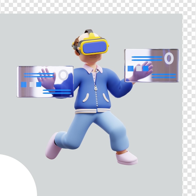 PSD ilustração 3d homem usando realidade virtual