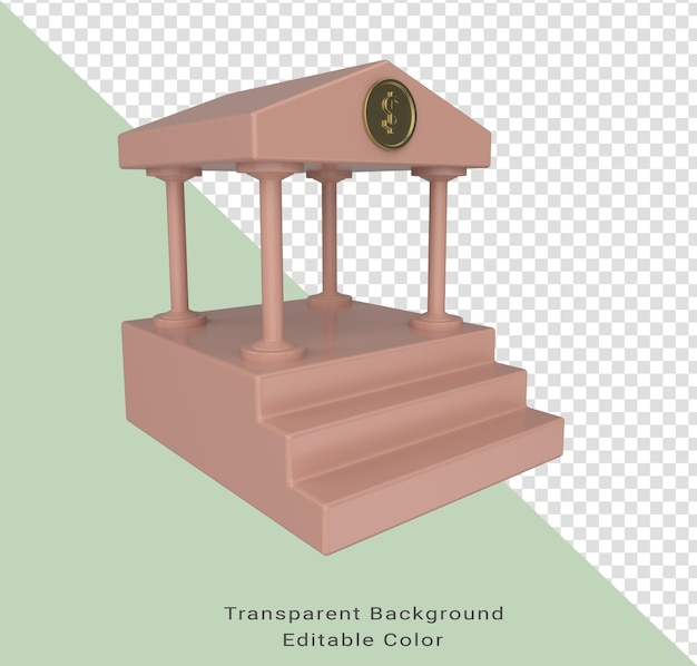 Ilustração 3d ícone de construção de banco com estilo antigo de sinal de moeda de ouro de dólar com o pilar