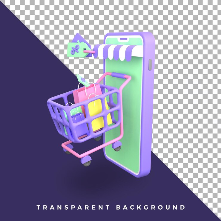 PSD ilustração 3d loja móvel carrinho de compras online ui ux objeto isolado de alta qualidade