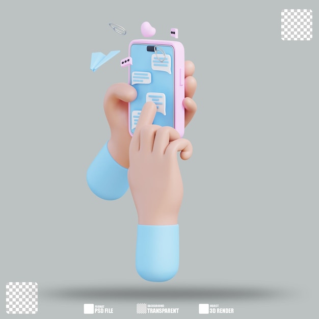 Ilustração 3d mão com handphone 2