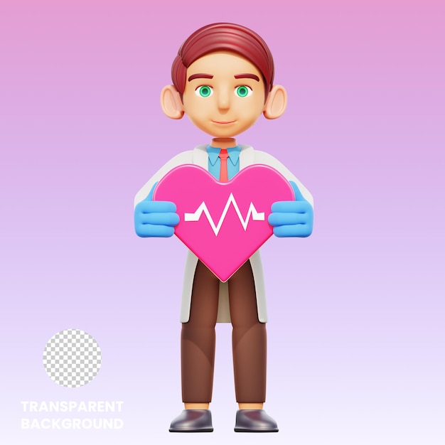 Ilustração 3d médico masculino segurando o coração