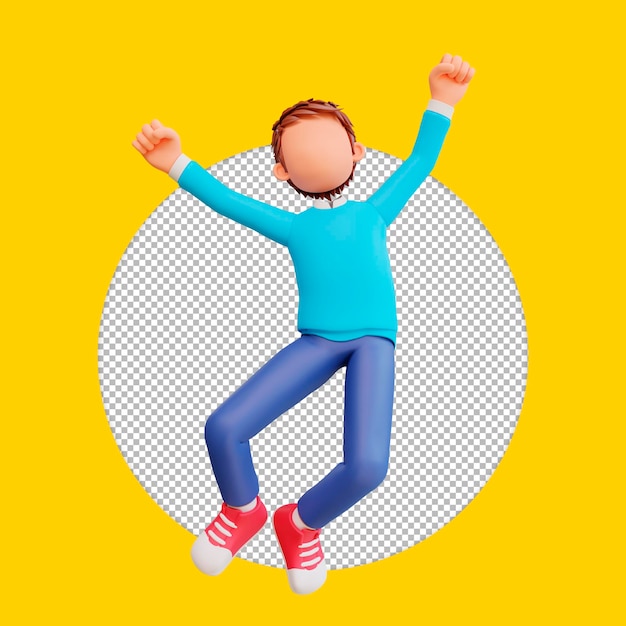 PSD ilustração 3d menino bonito salto feliz