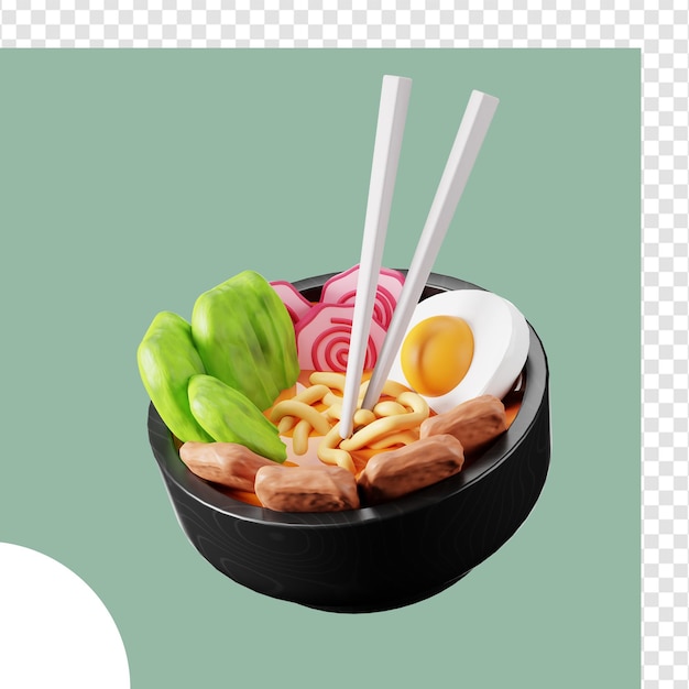 Ilustração 3D Mie Ramen Comida japonesa