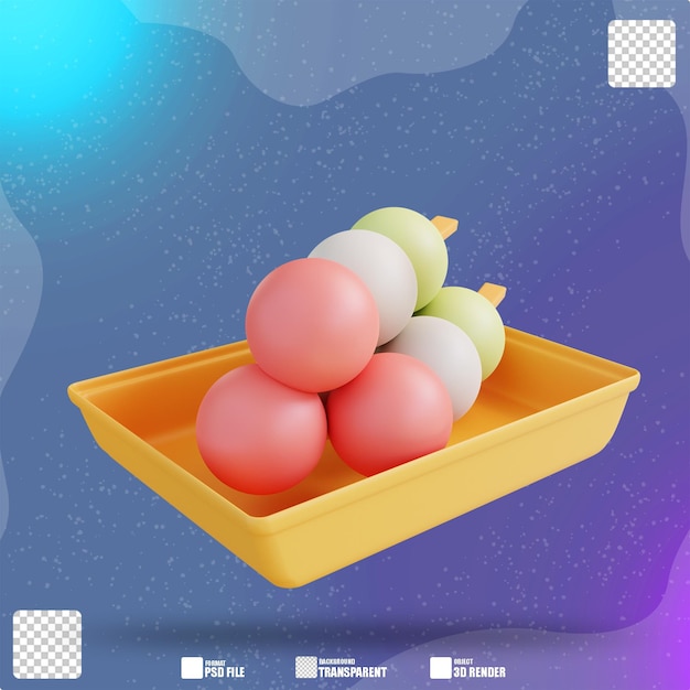 ilustração 3D mochi dango 3