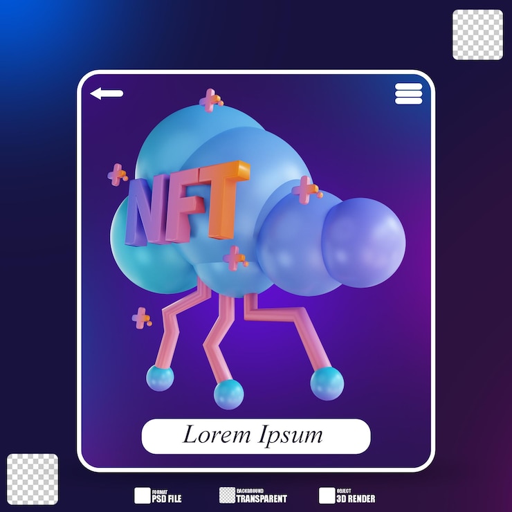 PSD ilustração 3d nft nuvem 3