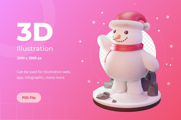 Ilustração 3d, objeto de natal, boneco de neve com tampa, para web, aplicativo, publicidade, etc.