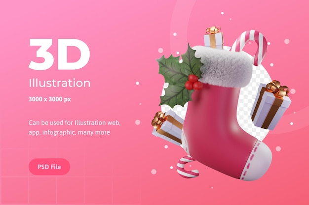 Ilustração 3d, objeto de natal, poinsétia de flor, para web, aplicativo, infográfico, publicidade, etc.