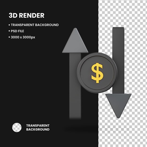 PSD ilustração 3d objeto updown dollar