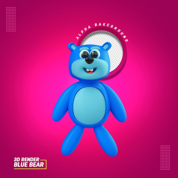 PSD ilustração 3d para a composição do urso azul para o dia das crianças