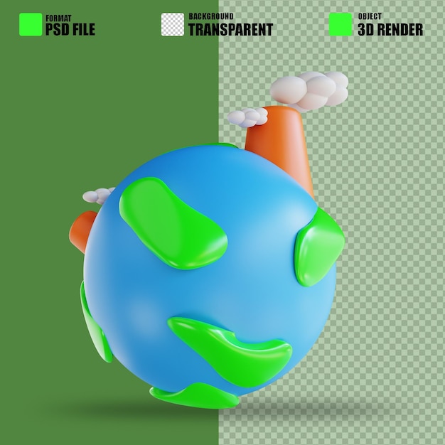 PSD ilustração 3d poluição do ar e da terra ecologia adequada 2