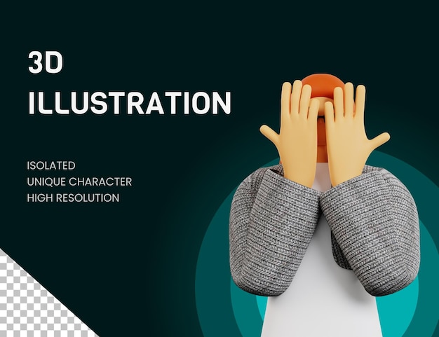 ilustração 3d Pose de cobertura facial