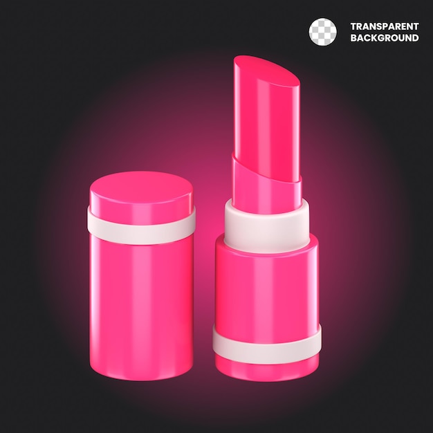 Ilustração 3D Produto de cosméticos de batom rosa isolado em fundo transparente