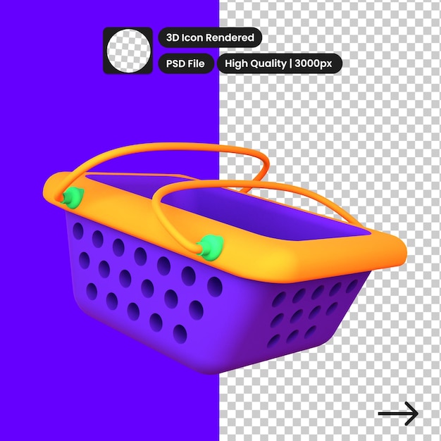 Ilustração 3d psd do carrinho de compras
