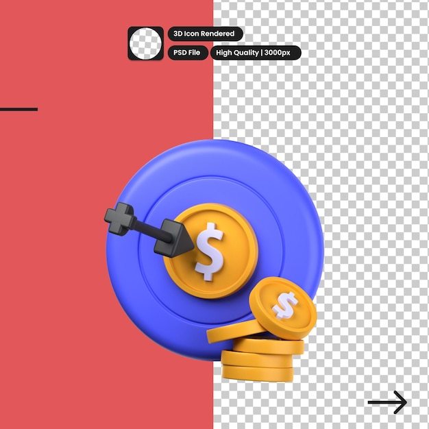 PSD ilustração 3d psd do objectivo financeiro