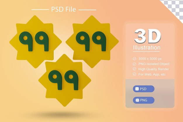 PSD ilustração 3d psd do ramadã islâmico com asmaul husna nome do ícone de renderização de deus em isolado