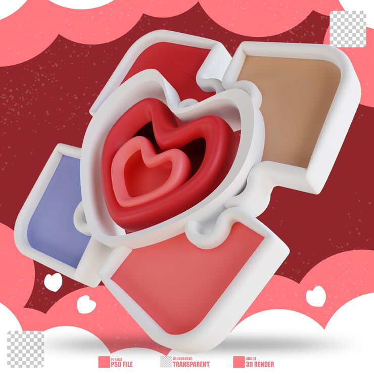 PSD ilustração 3d quebra-cabeças de amor 3