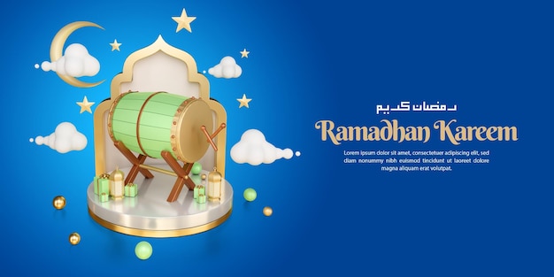 Ilustração 3D render de decoração islâmica para modelo de saudação ramadan kareem