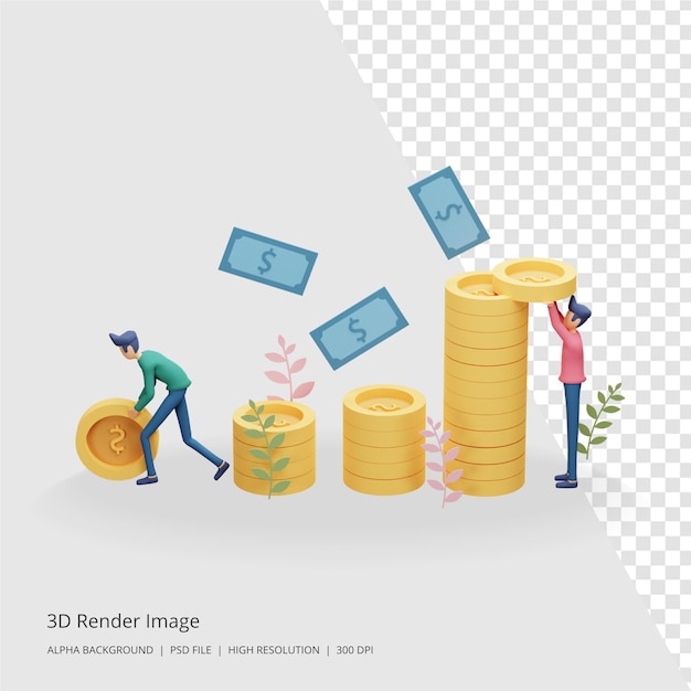 Ilustração 3D render do conceito de investimento empresarial