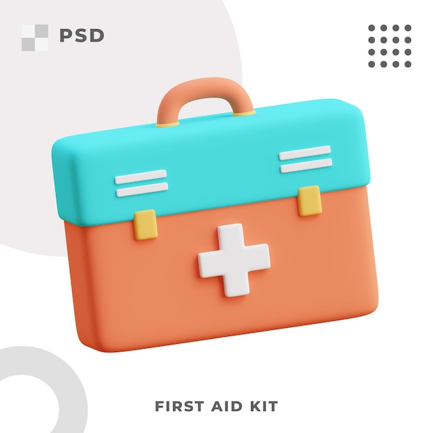 PSD ilustração 3d render do kit de primeiros socorros