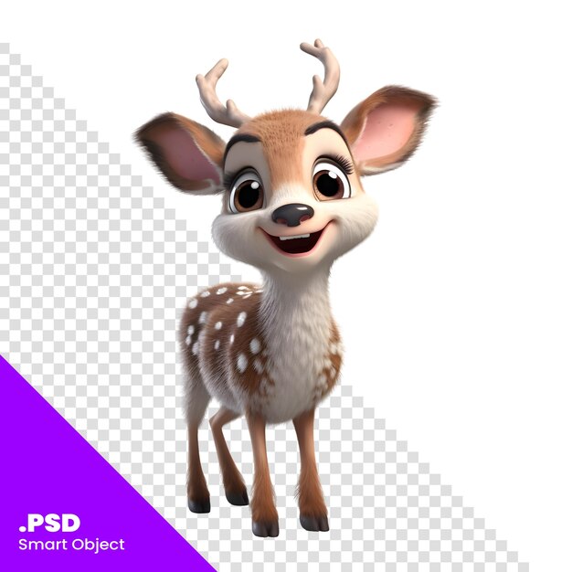 PSD ilustração 3d renderizada de um personagem de desenho animado de veado fofo com modelo psd de fundo branco