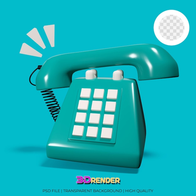 PSD ilustração 3d retrô de um telefone tocando