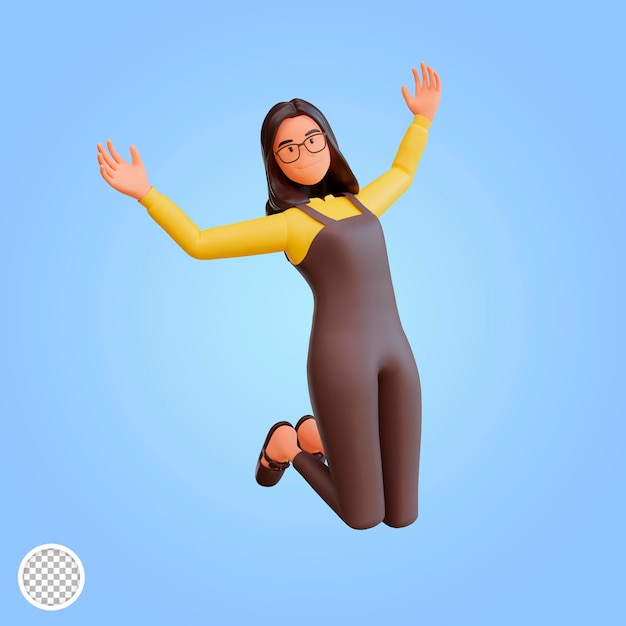 Ilustração 3d salto feliz de mulher bonita