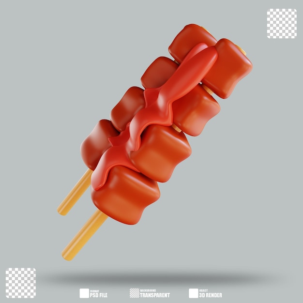 PSD ilustração 3d satay de frango