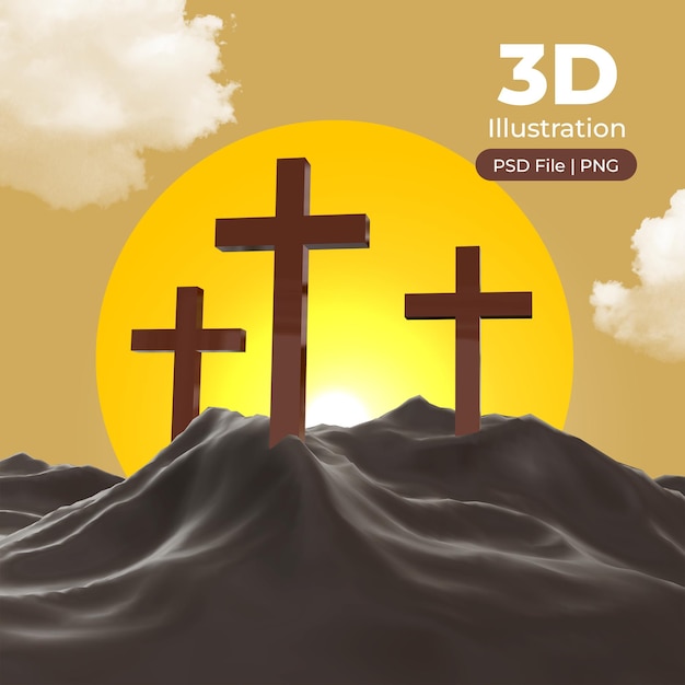 Ilustração 3d sexta-feira santa cruz nas colinas