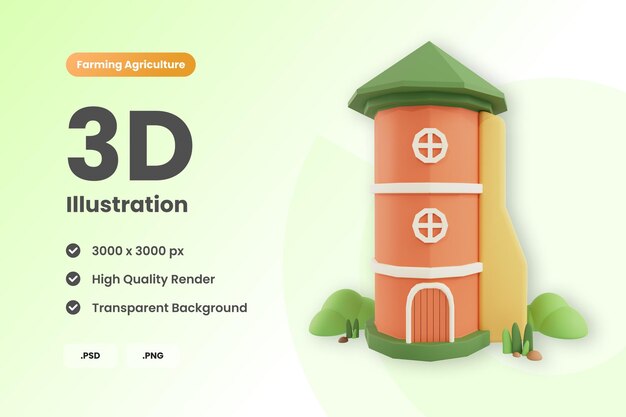 PSD ilustração 3d silo farm