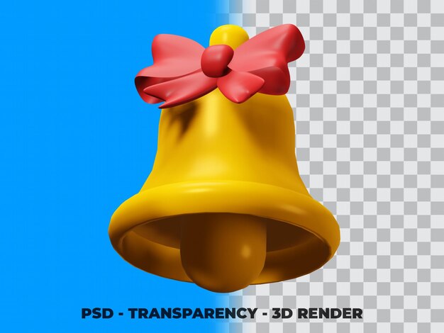 Ilustração 3d sino e fita de natal com transparência de fundo