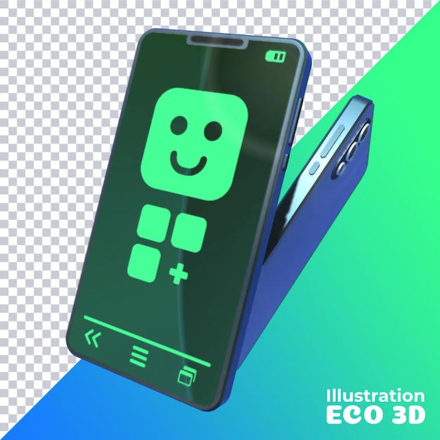 ilustração 3D smartphones verdes ecologicamente corretos