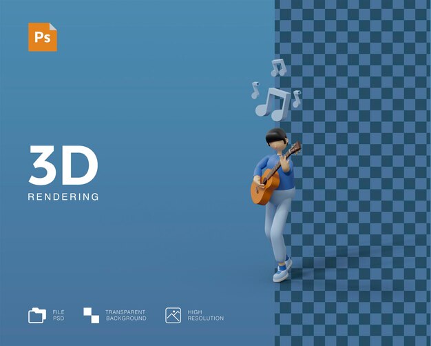 Ilustração 3d tocando violão