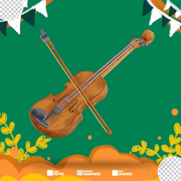 PSD ilustração 3d um violino 3