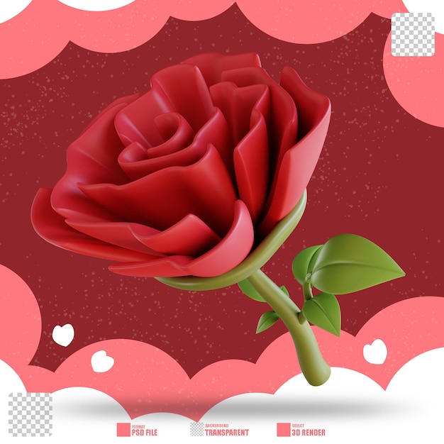 Ilustração 3d uma única rosa 3