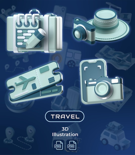 Ilustração 3D Viagens e Férias