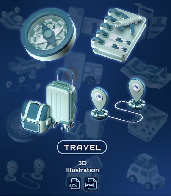 Ilustração 3D Viagens e Férias