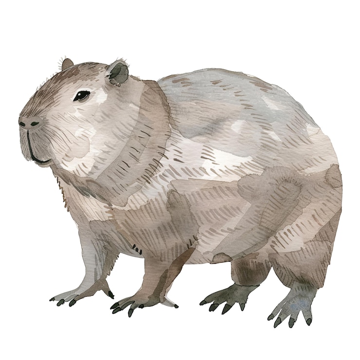 PSD ilustração a aquarela de uma capibara em pé com tema de natureza arte animal artística