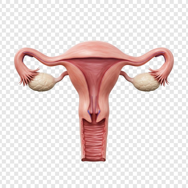 PSD ilustração anatômica do sistema reprodutivo feminino em fundo transparente