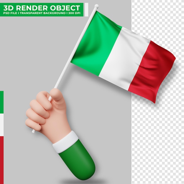 Ilustração bonita de mão segurando a bandeira da Itália. dia da independência da Itália. Bandeira do país.