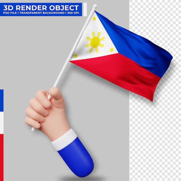 Ilustração bonita de mão segurando a bandeira das filipinas. dia da independência das filipinas. bandeira do país.