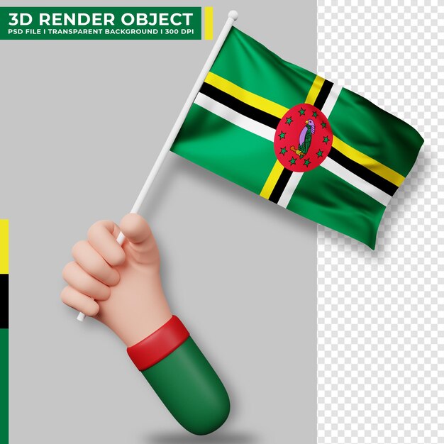 PSD ilustração bonita de mão segurando a bandeira de dominica. dia da independência dominica. bandeira do país.